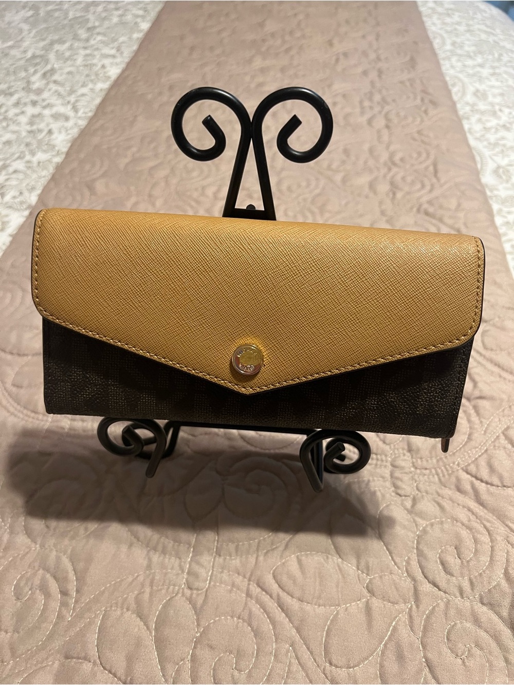 Michael Kors Tan Flap Brown Logo Wallet